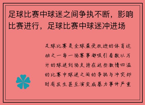 足球比赛中球迷之间争执不断，影响比赛进行，足球比赛中球迷冲进场